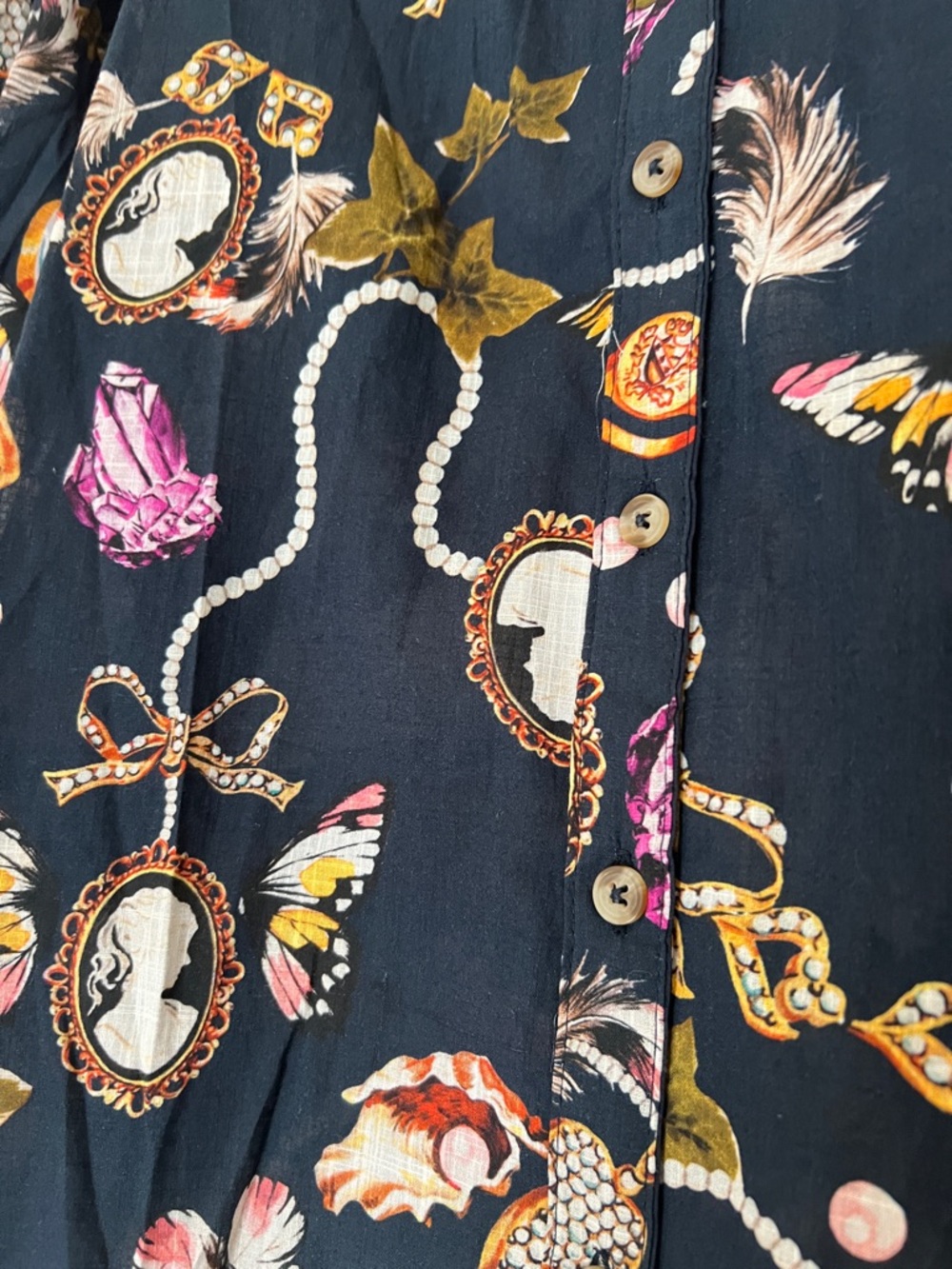 Maeve Navy Floral & Jewelry Print Button-Up Blouse - Picture 2 of 4